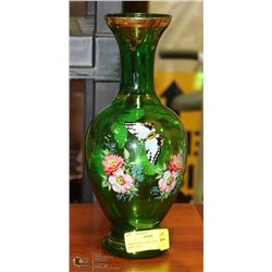 GREEN ART GLASS VASE WITH 24KT GOLD TRIM