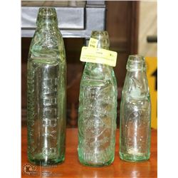 3 CODD BOTTLES INVENTED IN 1872, FIRST BOTTLES