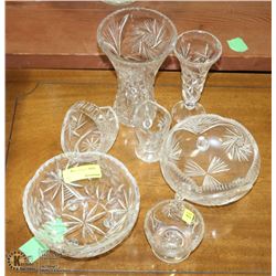 ESTATE LOT OF 7 PCS OF ASSORTED CRYSTAL, VASES