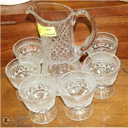 ESTATE CUT GLASS PITCHER WITH 6 GLASSES