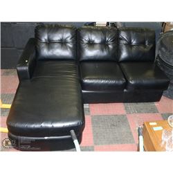 75" BLACK LEATHER MINI CHAISE LOUNGE SECTIONAL