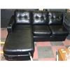 Image 1 : 75" BLACK LEATHER MINI CHAISE LOUNGE SECTIONAL