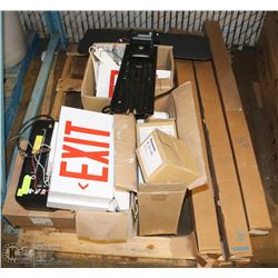LOT OF EXIT SIGNS, 2 WAY AMPS, HUBBELL SUB PLATES,