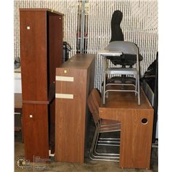 LOT OF OFFICE FURNITURE WITH 2 CHAIRS AND AN END