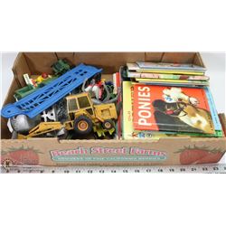 TRAY LOT OF ASSORTED COLLECTIBLE TOYS & COMICS