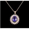 Image 1 : 3.20 ctw Tanzanite and Diamond Pendant With Chain - 14KT Rose Gold