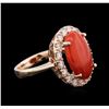 Image 1 : 4.80 ctw Red Coral and Diamond Ring - 14KT Rose Gold