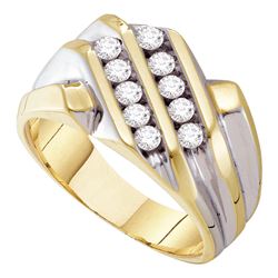 0.50 CTW Mens Diamond Double Row Ring 10KT Yellow Gold - REF-44M9H