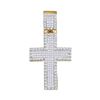0.95 CTW Mens Princess Diamond Raised Edge Cross Charm Pendant 10KT Yellow Gold - REF-52X4Y