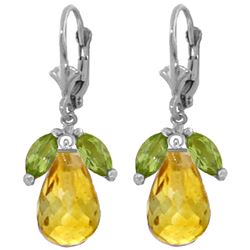 Genuine 14.4 ctw Peridot & Citrine Earrings Jewelry 14KT White Gold - REF-46Y7F