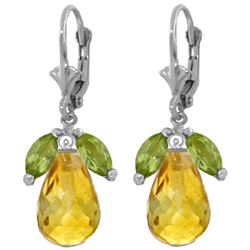 Genuine 14.4 ctw Peridot & Citrine Earrings Jewelry 14KT White Gold - REF-46Y7F