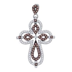 0.53 CTW Cognac-brown Color Diamond Cross Pendant 10KT White Gold - REF-30F2N