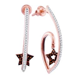 0.25 CTW Red Color Diamond Star Dangle Earrings 10KT Rose Gold - REF-37N5F