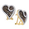 1.04 CTW Brown Color Diamond Heart Earrings 10KT Yellow Gold - REF-52M4H