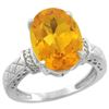 Natural 5.53 ctw Citrine & Diamond Engagement Ring 10K White Gold - REF-44M6H