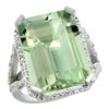 Natural 13.72 ctw green-amethyst & Diamond Engagement Ring 10K White Gold - REF-65R2Z