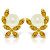 Genuine 3.25 ctw Pearl & Citrine Earrings Jewelry 14KT Yellow Gold - REF-30P2H