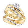 Image 1 : 0.22 CTW His & Hers Diamond Cluster Matching Bridal Ring 10KT Yellow Gold - REF-37F5N