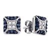 Image 1 : 0.50 CTW Blue Color Diamond Square Cluster Earrings 10KT White Gold - REF-32Y9X