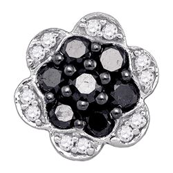 0.50 CTW Black Color Diamond Flower Cluster Earrings 10KT White Gold - REF-19K4W