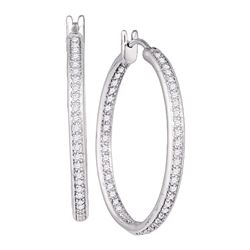 1 CTW Diamond In/Out Hoop Earrings 14KT White Gold - REF-119W9K