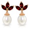 Genuine 9.5 ctw Garnet & Pearl Earrings Jewelry 14KT Rose Gold - REF-31A2K