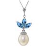 Genuine 4.75 ctw Blue Topaz & Pearl Necklace Jewelry 14KT White Gold - REF-24H3X