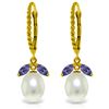 Genuine 9 ctw Tanzanite & Pearl Earrings Jewelry 14KT Yellow Gold - REF-47H3X