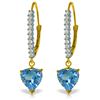 Genuine 3.55 ctw Blue Topaz & Diamond Earrings Jewelry 14KT Yellow Gold - REF-62P2H