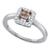 0.25 CTW Princess Cognac-brown Color Diamond Halo Ring 10KT White Gold - REF-19F4N