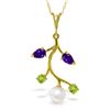 Genuine 2.7 ctw Amethyst, Peridot & Pearl Necklace Jewelry 14KT Yellow Gold - REF-29K7V
