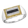 Image 1 : 0.26 CTW Mens Black Yellow Color Diamond Rectangle Cluster Ring 10KT White Gold - REF-34F4N
