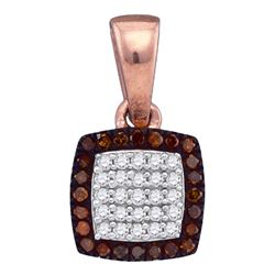 0.14 CTW Red Color Diamond Square Cluster Pendant 10KT Rose Gold - REF-14X9Y