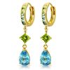Genuine 5.37 ctw Blue Topaz & Peridot Earrings Jewelry 14KT Yellow Gold - REF-62R3P