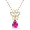 2.82 CTW Pear Created Pink Sapphire Butterfly Bug Pendant 10KT Yellow Gold - REF-16N4F