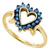 0.25 CTW Blue Color Diamond Heart Love Ring 10KT Yellow Gold - REF-18X2Y