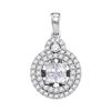 Image 1 : 0.94 CTW Princess Diamond Cluster Circle Pendant 14KT White Gold - REF-112W5K