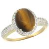 Natural 2.56 ctw Tiger-eye & Diamond Engagement Ring 14K Yellow Gold - REF-39Y7X