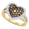 1.38 CTW Cognac-brown Color Diamond Heart Love Ring 10KT Yellow Gold - REF-79X4Y