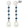 Genuine 11 ctw Blue Topaz & Pearl Earrings Jewelry 14KT White Gold - REF-28W8Y