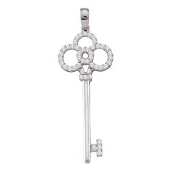 0.50 CTW Diamond Trefoil Key Love Pendant 14KT White Gold - REF-40X4Y