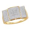 Image 1 : 0.50 CTW Mens Pave-set Diamond Rectangle Convex Cluster Ring 10KT Yellow Gold - REF-59K9W