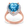 Genuine 6.44 ctw Blue Topaz & Diamond Ring Jewelry 14KT Rose Gold - REF-69V6W