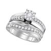 Image 2 : 0.97 CTW His & Hers Diamond Cluster Matching Bridal Ring 14KT White Gold - REF-112H5M