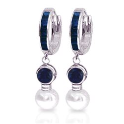 Genuine 6.65 ctw Sapphire & Pearl Earrings Jewelry 14KT White Gold - REF-56Y2F