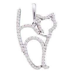 0.51 CTW Diamond Spooked Kitty Cat Animal Pendant 14KT White Gold - REF-52F4N