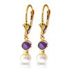 Genuine 5.2 ctw Amethyst & Pearl Earrings Jewelry 14KT Yellow Gold - REF-35T9A