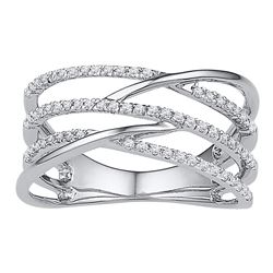 0.33 CTW Diamond Triple Row Openwork Crossover Ring 10KT White Gold - REF-30F2N