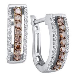 0.45 CTW Cognac-brown Color Diamond Triple Row Huggie Earrings 14KT White Gold - REF-37H5M