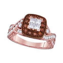 1.37 CTW Princess Diamond Cluster Brown Bridal Engagement Ring 10KT Rose Gold - REF-112F5N